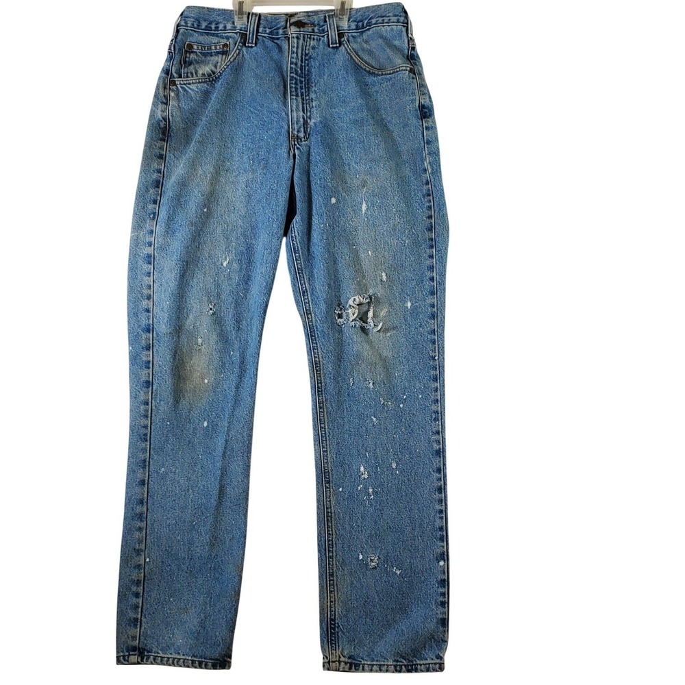 Carhartt‎ Men's Blue Denim Jeans Traditional Fit Distressed Workwear 34x32